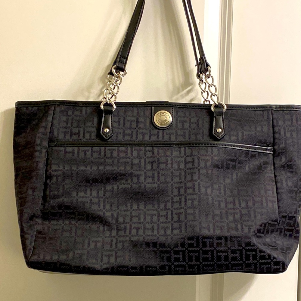 Tommy Hilfiger black and silver tote.